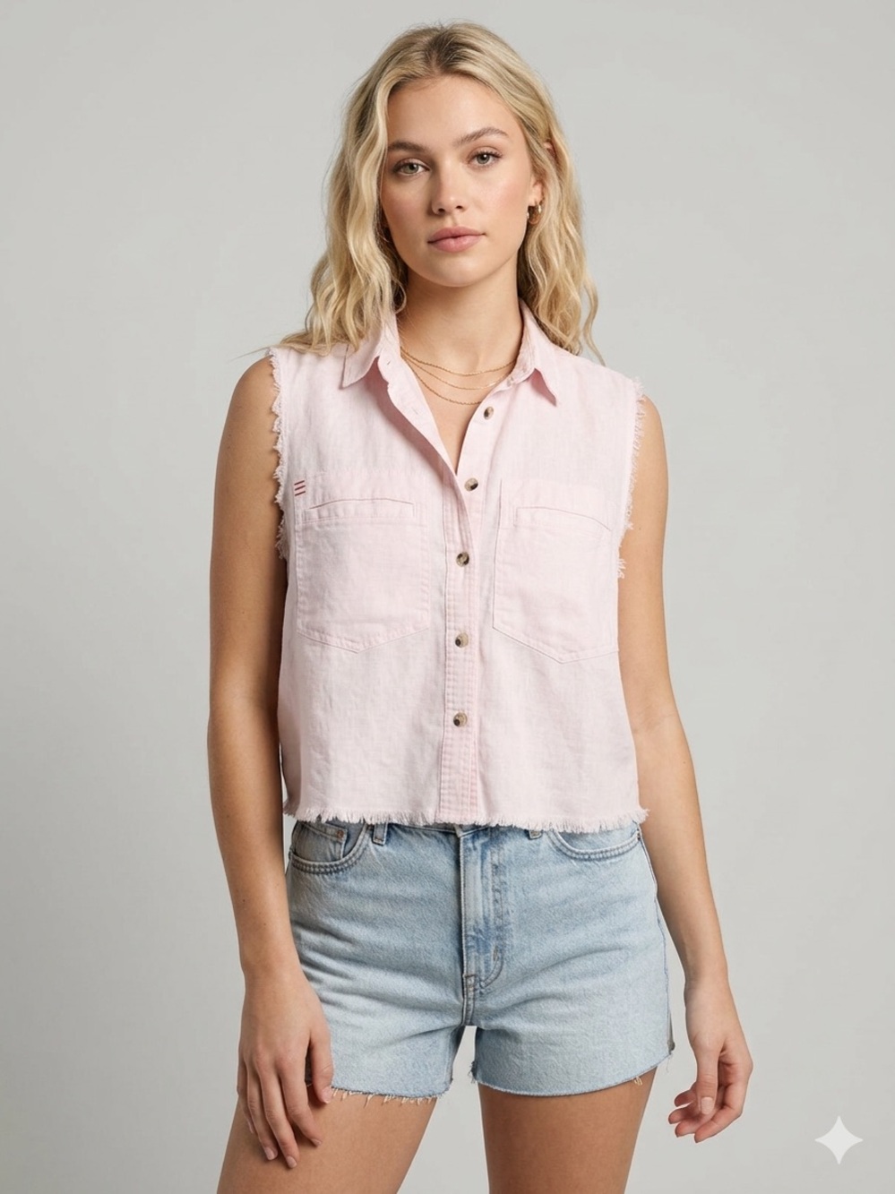 BDG Pink Linen Sleeveless Button Down Crop Shirt Size S NWT Spring Summer